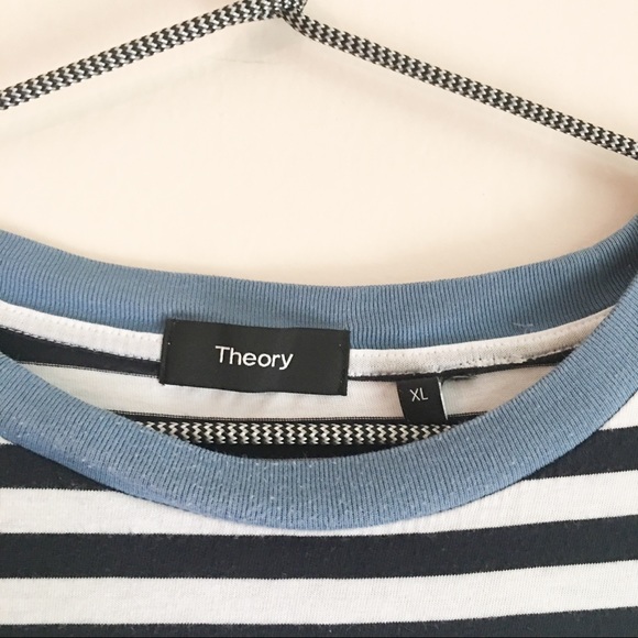Theory Striped Tiny Tee Blue & White Size XL - Picture 3 of 4